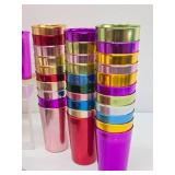 Large Collection of Vintage Mid Century Colorful Aluminum Drinking Glass Barware Coasters etc