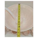 Vintage Jeanette Shell Pink Milk Glass Complete Punch Bowl Set & 2 Pedestal Compotes