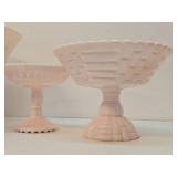 Vintage Jeanette Shell Pink Milk Glass Complete Punch Bowl Set & 2 Pedestal Compotes