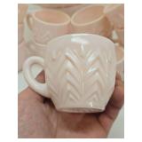 Vintage Jeanette Shell Pink Milk Glass Complete Punch Bowl Set & 2 Pedestal Compotes