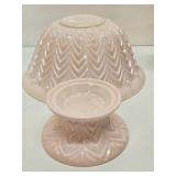 Vintage Jeanette Shell Pink Milk Glass Complete Punch Bowl Set & 2 Pedestal Compotes