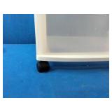 This is a Sterilite 3-Drawer Wide Storage Cart featuring a white frame and clear drawers.