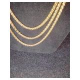 Three Brand New Gold-Tone rope Chain Necklace