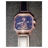 Brand New men's octagonal/square quartz chronograph watch, heavily stylized with a mechanical or 'mecha' textured dial aesthetic.
