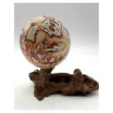 Natural Money Agate Sphere on Driftwood Stand