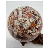 Natural Money Agate Sphere on Driftwood Stand
