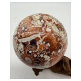 Natural Money Agate Sphere on Driftwood Stand