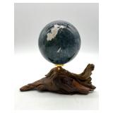 Natural Moss Agate Sphere on Driftwood Stand