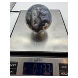 Moss Agate Sphere With Druzy Quartz on Wood Stand