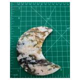Moss Agate Stone Crescent Moon Sculpture on Stand