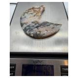 Moss Agate Stone Crescent Moon Sculpture on Stand