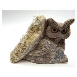 Stone Owl Figurine With Quartz Crystal Accent