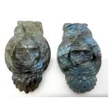 Labradorite Owl Carvings Pair