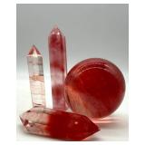 Red Quartz Crystal Points & Sphere Set (Lot of 4)