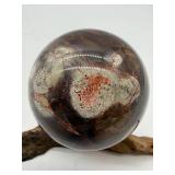 Polished Mexican Crazy Lace Stone Sphere on Driftwood Stand