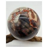 Polished Mexican Crazy Lace Stone Sphere on Driftwood Stand