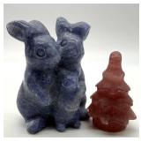Carved Stone Rabbit & Tree Figurines (Lot of 2)