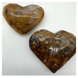 Polished Maligano Jasper and Hematoid Quartz Stone Heart Carvings (Lot of 2)