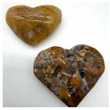 Polished Maligano Jasper and Hematoid Quartz Stone Heart Carvings (Lot of 2)