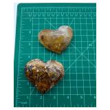 Polished Maligano Jasper and Hematoid Quartz Stone Heart Carvings (Lot of 2)