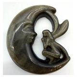 Carved Natural Obsidian Moon With Fairy Figurine