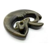 Carved Natural Obsidian Moon With Fairy Figurine