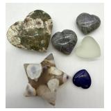 Carved Polished Stone Hearts & Star Mixed Lot of 6
