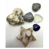 Carved Polished Stone Hearts & Star Mixed Lot of 6