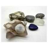 Carved Polished Stone Hearts & Star Mixed Lot of 6
