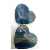 Polished Blue Lemurian Aquatine Stone Heart Pair
