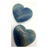 Polished Blue Lemurian Aquatine Stone Heart Pair