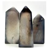 Polished Stone Agate Quartz Point Display Set (Lot of 3)