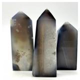 Polished Stone Agate Quartz Point Display Set (Lot of 3)