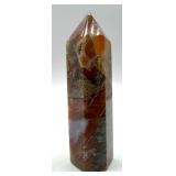 Agate Star & Druzy Carnelian Red Moss Obelisk Carvings (Lot of 2)