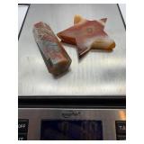 Agate Star & Druzy Carnelian Red Moss Obelisk Carvings (Lot of 2)