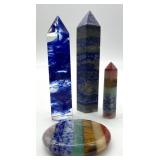 Polished Stone Obelisk Towers & Palm Stone (4 Pieces) including Blueberry Quartz