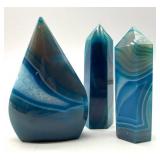 Blue Banded Agate Point Carvings (Lot of 3)