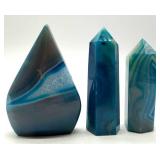 Blue Banded Agate Point Carvings (Lot of 3)