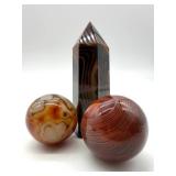 Agate Crystal Tower & 2 Agate Spheres (Lot of 3)