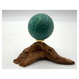 Malachite Sphere on Wood Display Stand