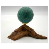 Malachite Sphere on Wood Display Stand