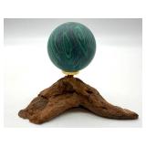 Malachite Sphere on Wood Display Stand