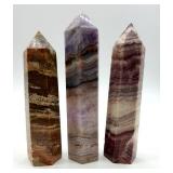 Polished Stone Point Towers (Lot of 3) including Lace Agate