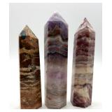 Polished Stone Point Towers (Lot of 3) including Lace Agate