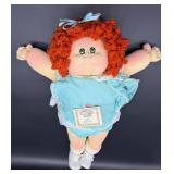 Cabbage Patch Kids - Softie - Popcorn - Auburn Hair - Green Eyes - Girl - No Box - Black Signature - Aqua Dress