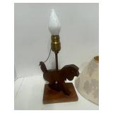 Vintage Hand Made Wooden Dog Table Lamp Pull his tail to turn on the light