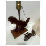 Vintage Hand Made Wooden Dog Table Lamp Pull his tail to turn on the light
