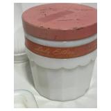 5 Misc. Milk Glass Pieces; Soap Dishes, Fire King, Lady Ether Face Cream, Bud Vase and Candy Dish