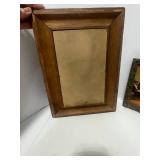 Two Vintage Wooden Framed Pictures; Oil Painting of Flowered Path and Old Country School