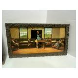 Two Vintage Wooden Framed Pictures; Oil Painting of Flowered Path and Old Country School